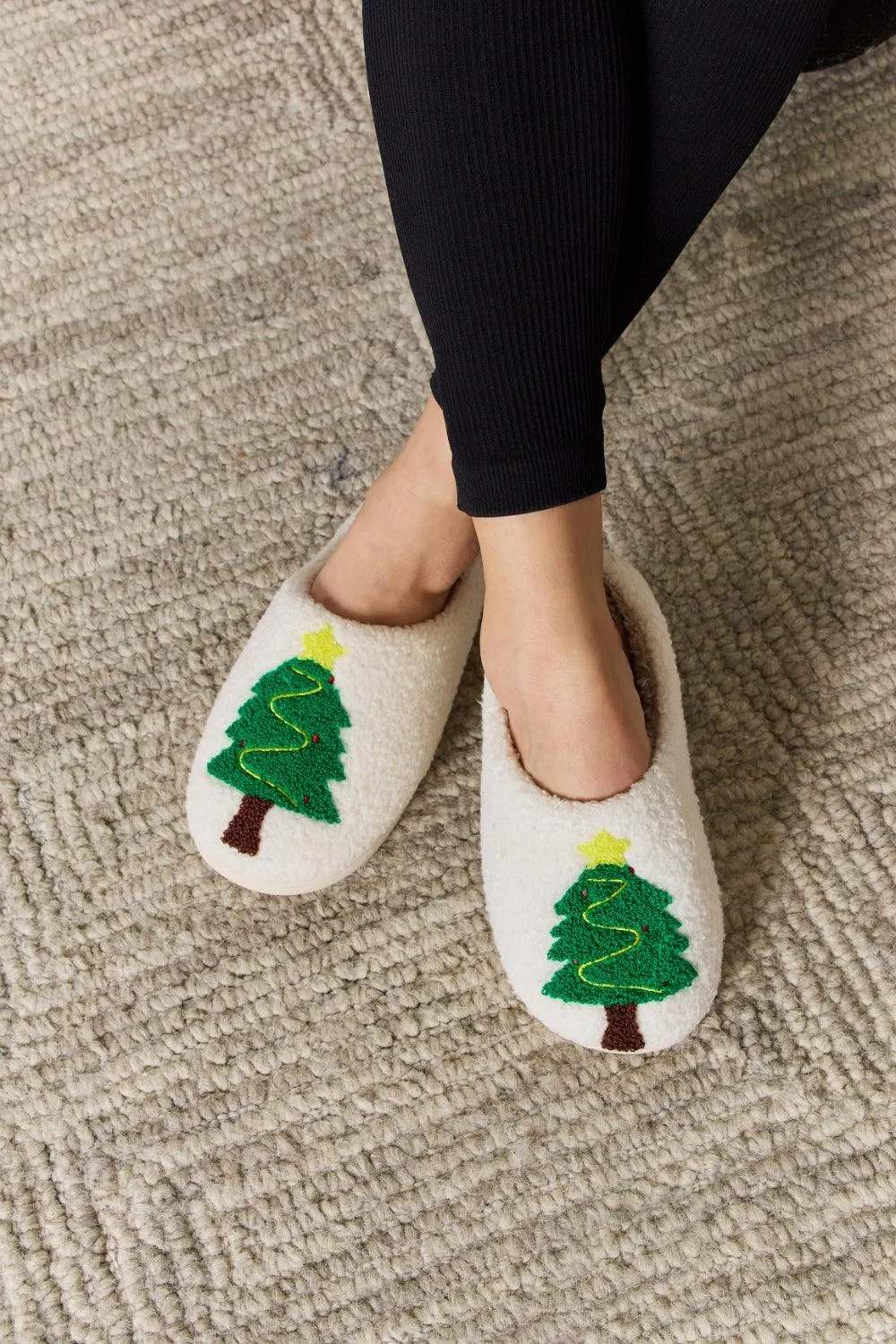 Christmas Tree Cozy Plush Slide Slippers