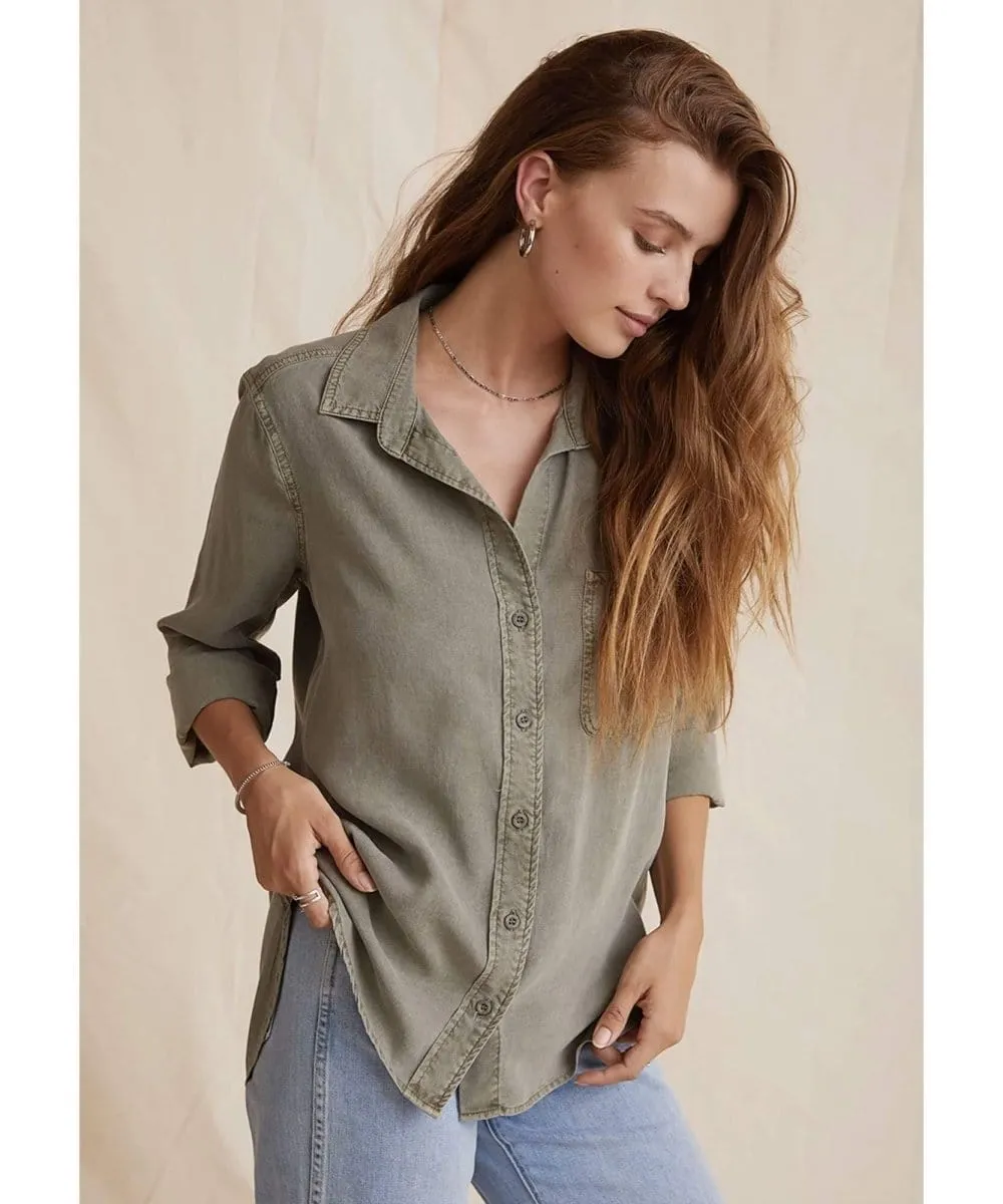 Classic Button Down Roll Up Sleeve Army