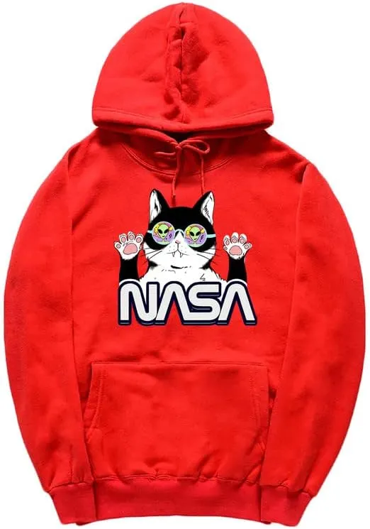 CORIRESHA Cat Lover Cute Hoodie Casual Long Sleeve Drawstring Cozy Teen NASA Sweatshirt