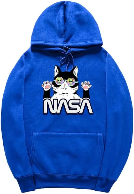 CORIRESHA Cat Lover Cute Hoodie Casual Long Sleeve Drawstring Cozy Teen NASA Sweatshirt