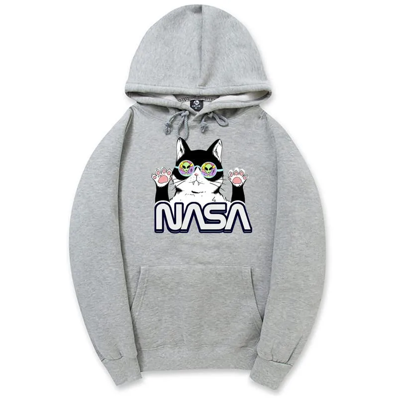 CORIRESHA Cat Lover Cute Hoodie Casual Long Sleeve Drawstring Cozy Teen NASA Sweatshirt