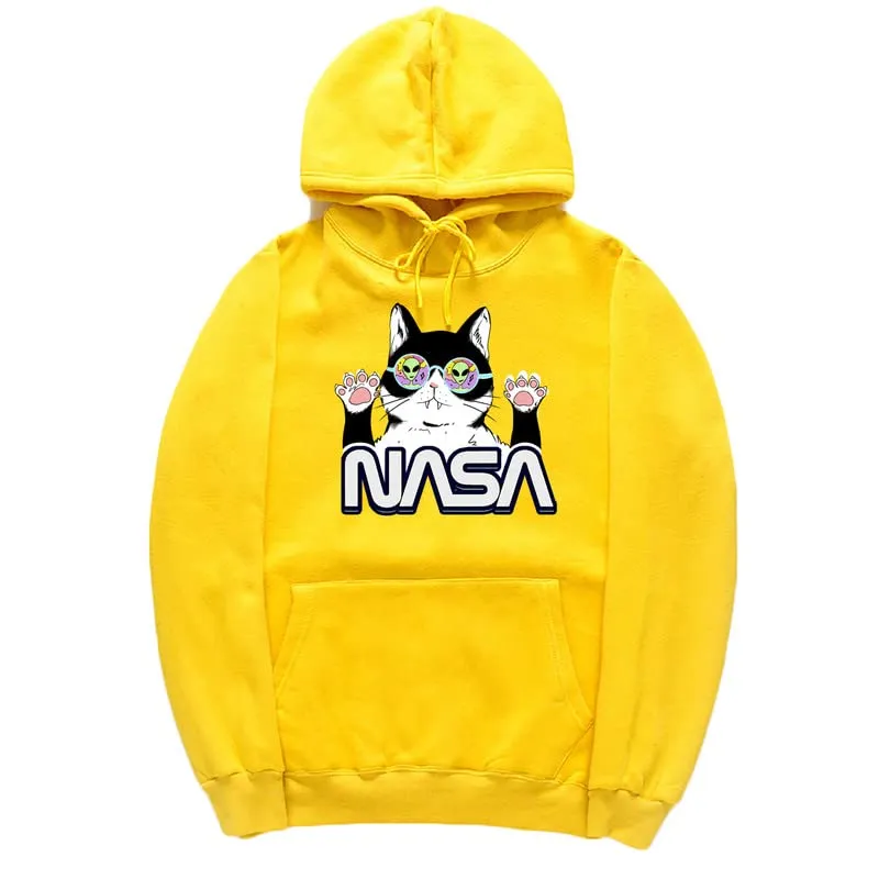 CORIRESHA Cat Lover Cute Hoodie Casual Long Sleeve Drawstring Cozy Teen NASA Sweatshirt