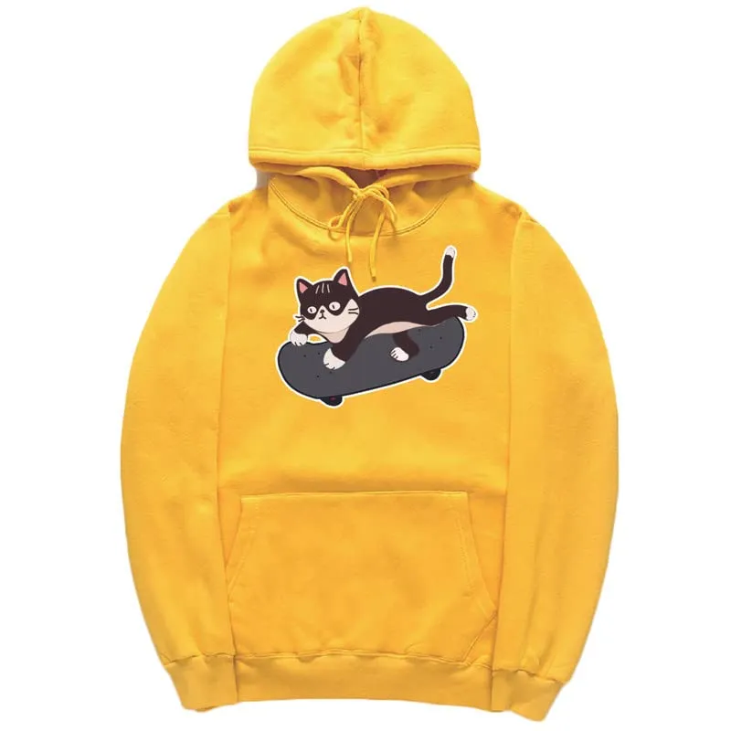 CORIRESHA Cat Lovers Cute Hoodie Skateboard Casual Drawstring Long Sleeve Unisex Sweatshirt