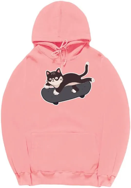 CORIRESHA Cat Lovers Cute Hoodie Skateboard Casual Drawstring Long Sleeve Unisex Sweatshirt