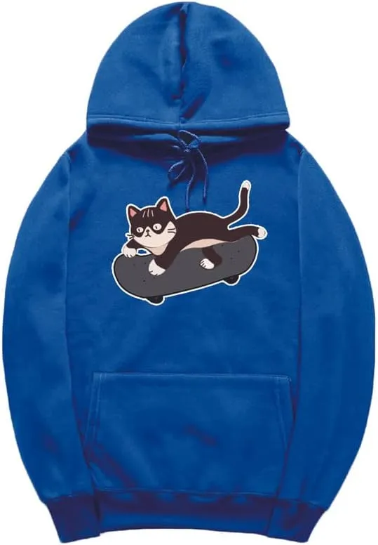 CORIRESHA Cat Lovers Cute Hoodie Skateboard Casual Drawstring Long Sleeve Unisex Sweatshirt