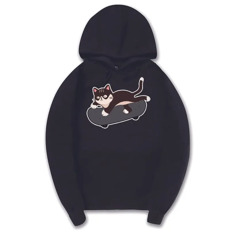 CORIRESHA Cat Lovers Cute Hoodie Skateboard Casual Drawstring Long Sleeve Unisex Sweatshirt