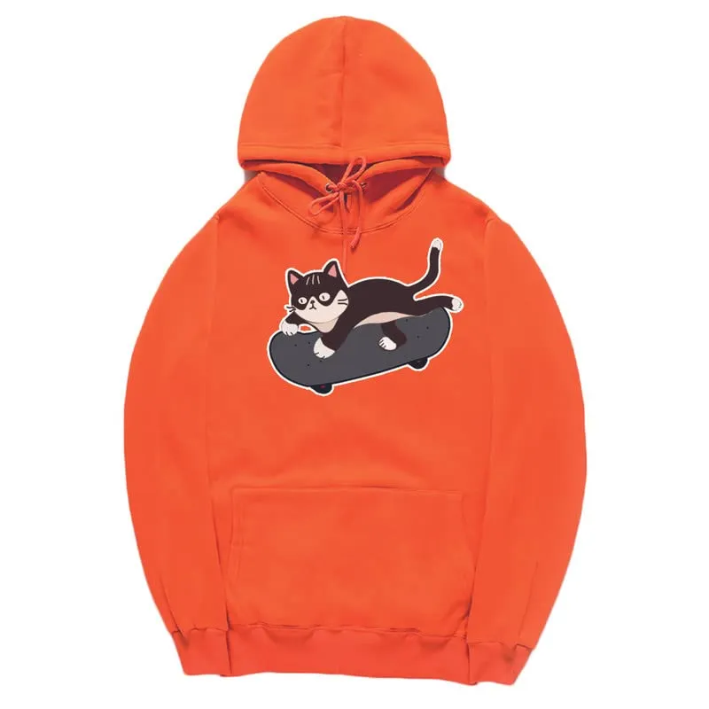 CORIRESHA Cat Lovers Cute Hoodie Skateboard Casual Drawstring Long Sleeve Unisex Sweatshirt