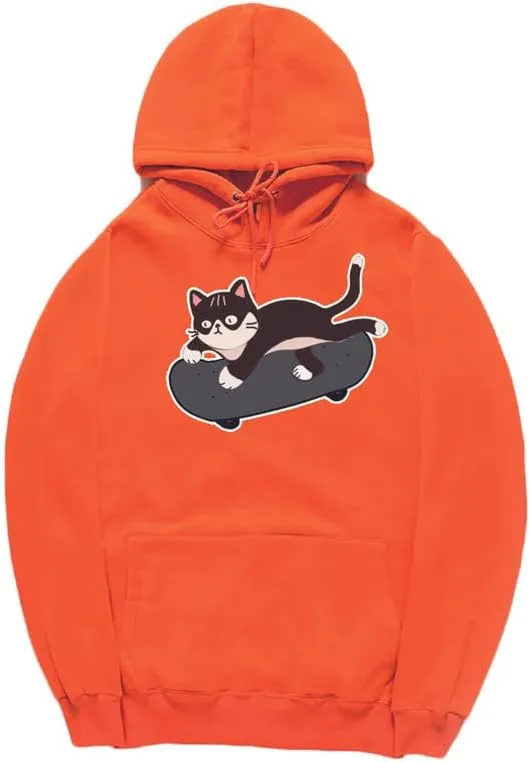 CORIRESHA Cat Lovers Cute Hoodie Skateboard Casual Drawstring Long Sleeve Unisex Sweatshirt