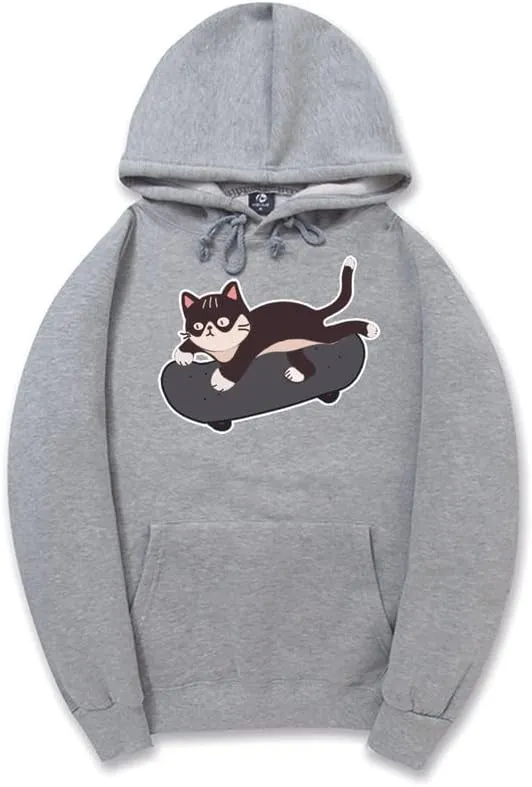 CORIRESHA Cat Lovers Cute Hoodie Skateboard Casual Drawstring Long Sleeve Unisex Sweatshirt