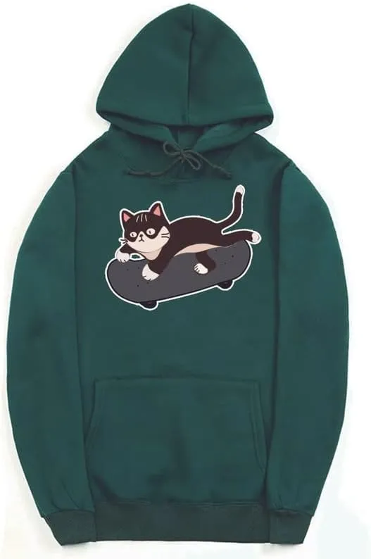 CORIRESHA Cat Lovers Cute Hoodie Skateboard Casual Drawstring Long Sleeve Unisex Sweatshirt