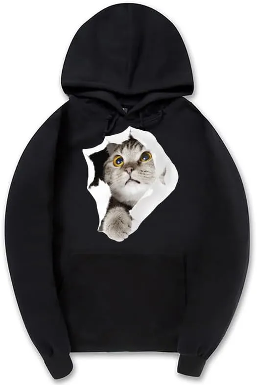 CORIRESHA Cat Lovers Hoodie Casual Long Sleeve Drawstring Teen Cute Sweatshirt Kangaroo Pocket