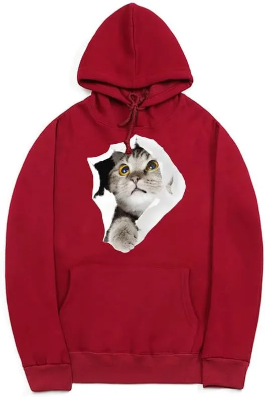 CORIRESHA Cat Lovers Hoodie Casual Long Sleeve Drawstring Teen Cute Sweatshirt Kangaroo Pocket