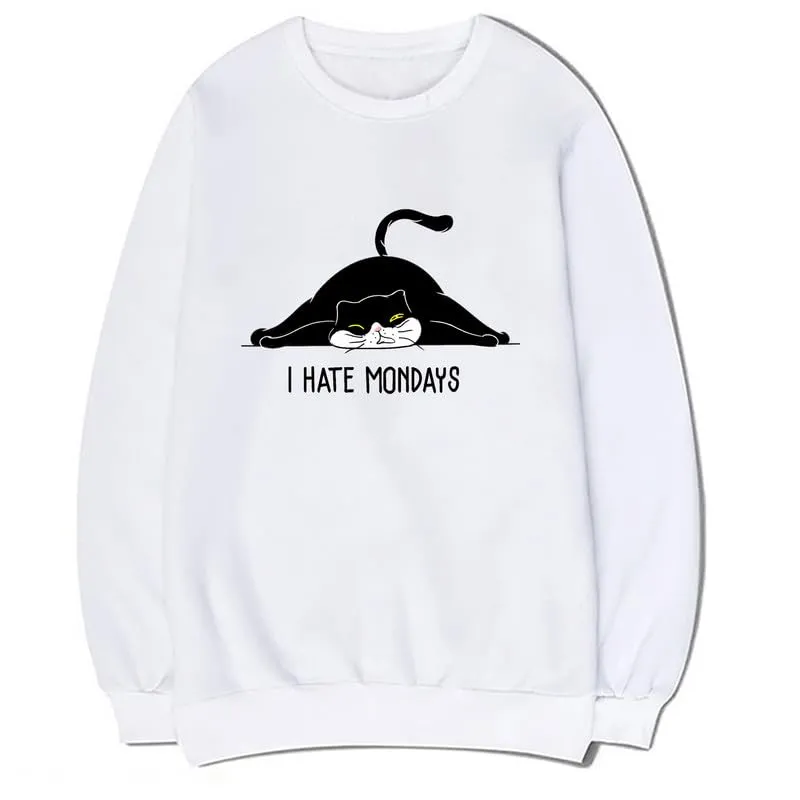 CORIRESHA Cute Lazy Cat Sweatshirt Crewneck Long Sleeves Unisex Soft Cotton Pullover