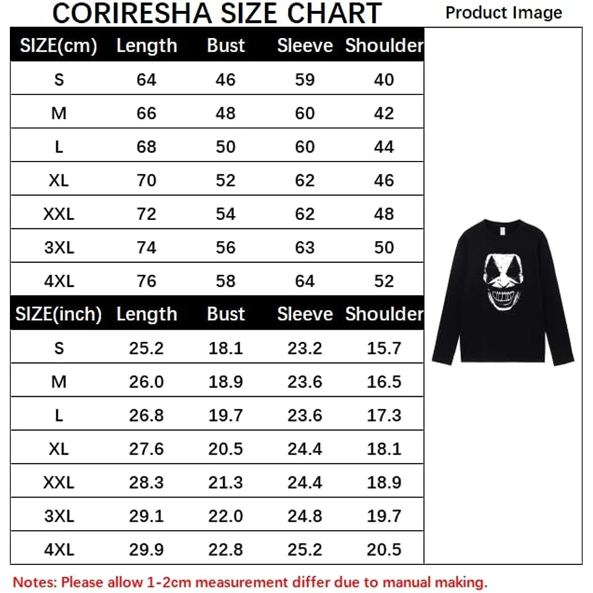 CORIRESHA Halloween Joker Crew Neck Long Sleeve Casual Cotton Teen T-Shirt