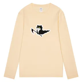 CORIRESHA Teen Ghost Cat T-Shirt Crew Neck Long Sleeve Cotton Halloween Tops