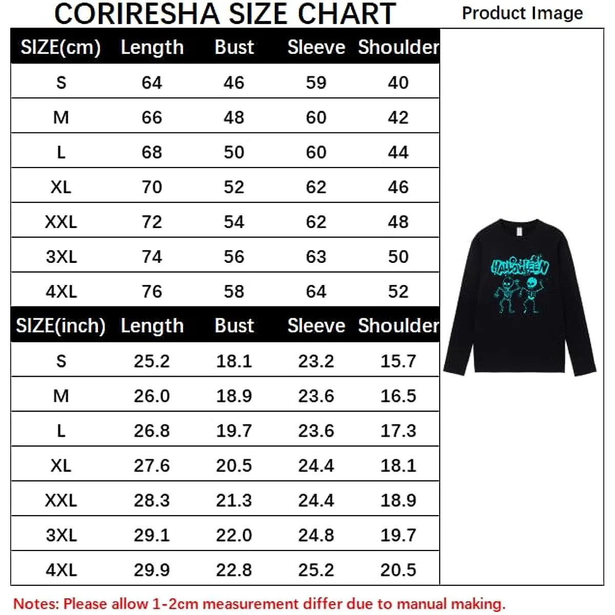 CORIRESHA Teen Halloween Skeleton Crewneck Long Sleeve Y2K Aesthetic Gothic T-Shirt