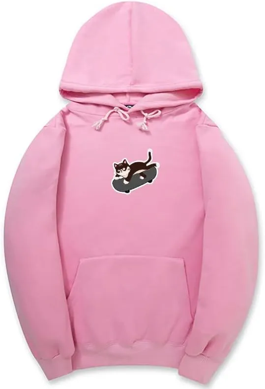 CORIRESHA Teen Kawaii Hoodie Skateboard Cat Casual Long Sleeve Cotton Sweatshirt