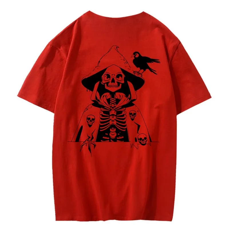 CORIRESHA Teen Skull Print T-Shirt Crewneck Short Sleeve Casual Cotton Halloween Costume