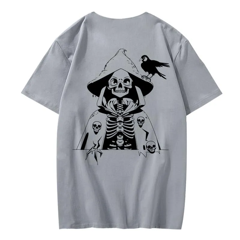 CORIRESHA Teen Skull Print T-Shirt Crewneck Short Sleeve Casual Cotton Halloween Costume