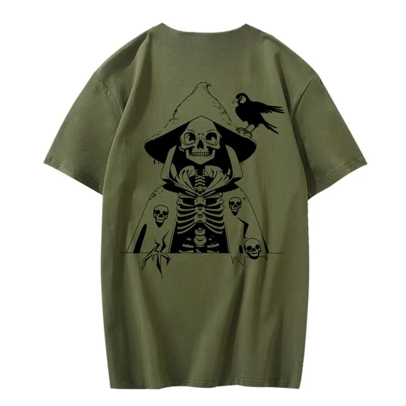 CORIRESHA Teen Skull Print T-Shirt Crewneck Short Sleeve Casual Cotton Halloween Costume