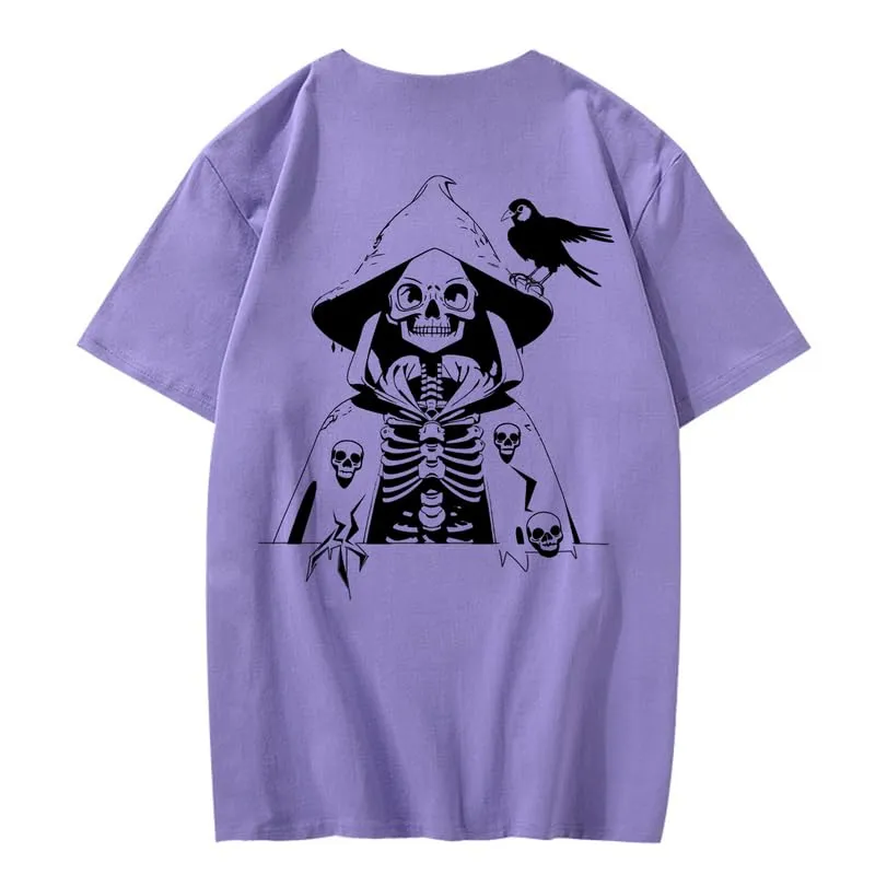 CORIRESHA Teen Skull Print T-Shirt Crewneck Short Sleeve Casual Cotton Halloween Costume