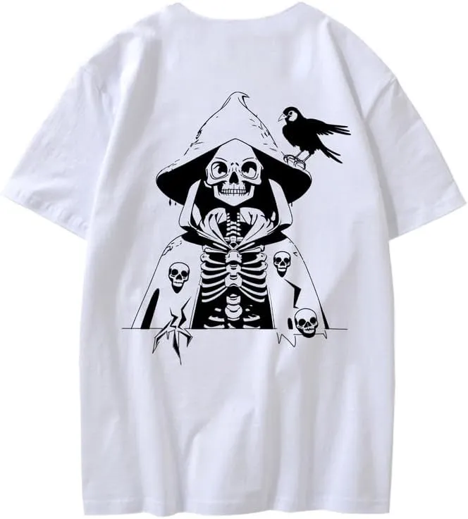 CORIRESHA Teen Skull Print T-Shirt Crewneck Short Sleeve Casual Cotton Halloween Costume