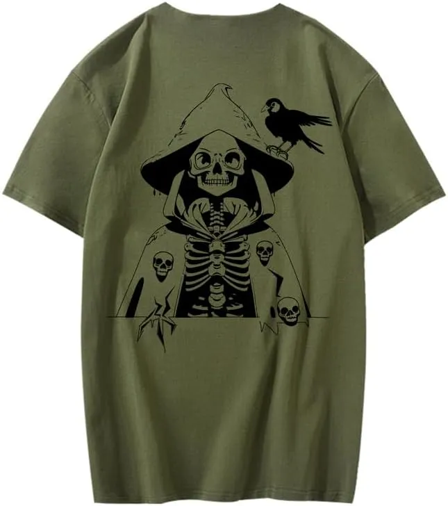 CORIRESHA Teen Skull Print T-Shirt Crewneck Short Sleeve Casual Cotton Halloween Costume