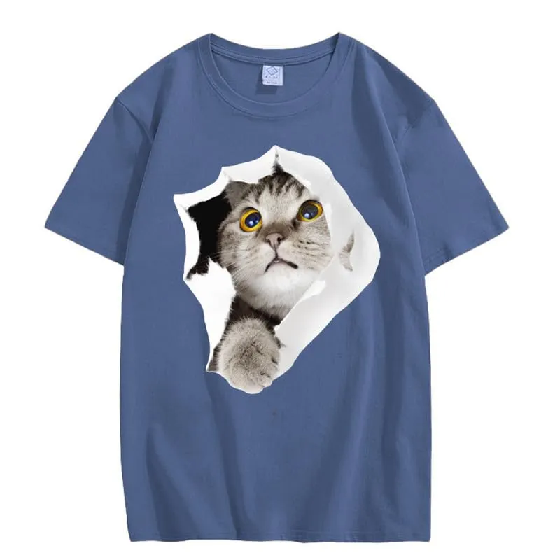 CORIRESHA Teen's Cute Cat Crew Neck Short Sleeve Casual Cozy Cotton T-Shirt