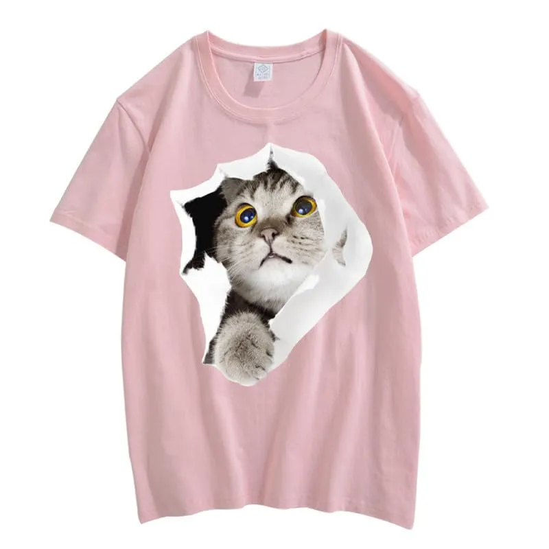 CORIRESHA Teen's Cute Cat Crew Neck Short Sleeve Casual Cozy Cotton T-Shirt