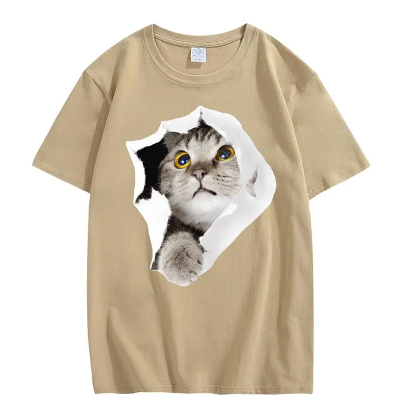 CORIRESHA Teen's Cute Cat Crew Neck Short Sleeve Casual Cozy Cotton T-Shirt