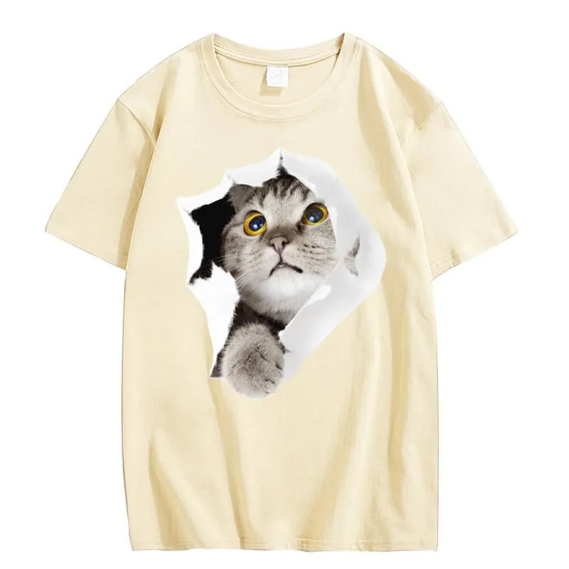 CORIRESHA Teen's Cute Cat Crew Neck Short Sleeve Casual Cozy Cotton T-Shirt