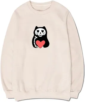 CORIRESHA Teens Funny Cat Hearts Crewneck Long Sleeves Cozy Basics Sweatshirts