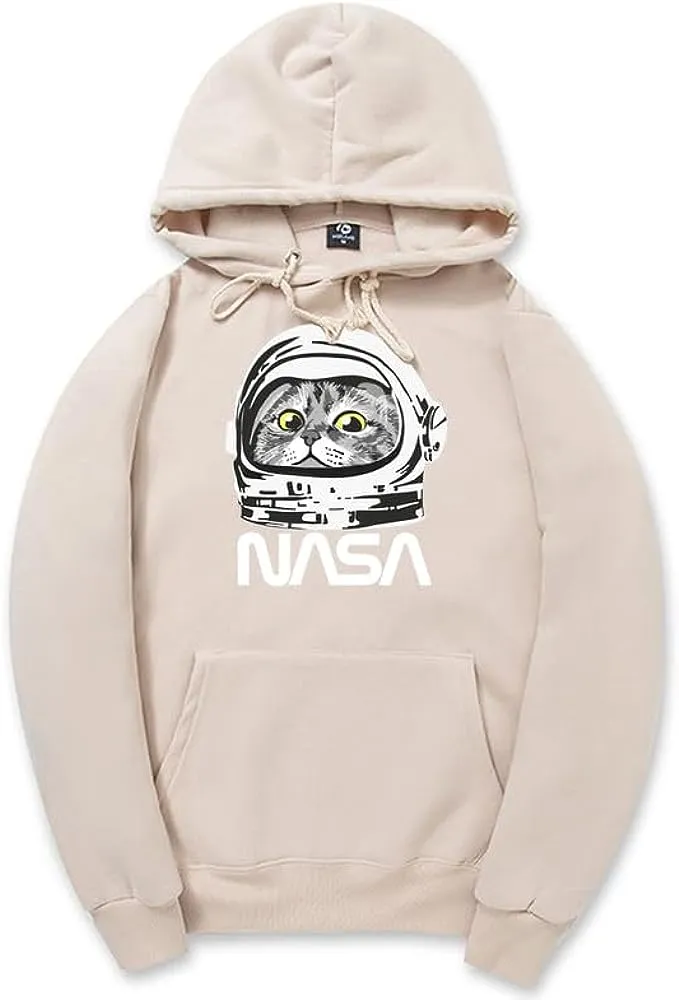 CORIRESHA Unisex Astronaut NASA Hoodie Casual Long Sleeve Drawstring Cute Cat Sweatshirt