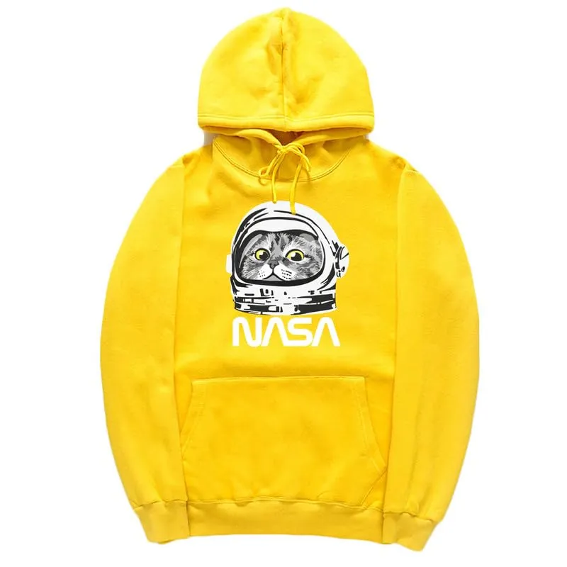 CORIRESHA Unisex Astronaut NASA Hoodie Casual Long Sleeve Drawstring Cute Cat Sweatshirt