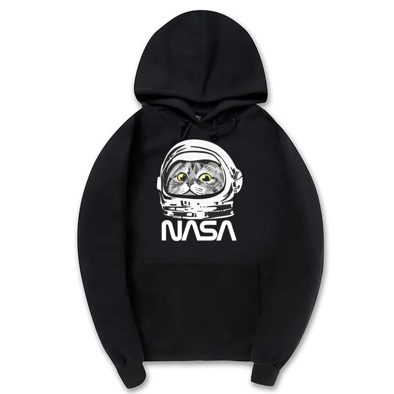 CORIRESHA Unisex Astronaut NASA Hoodie Casual Long Sleeve Drawstring Cute Cat Sweatshirt