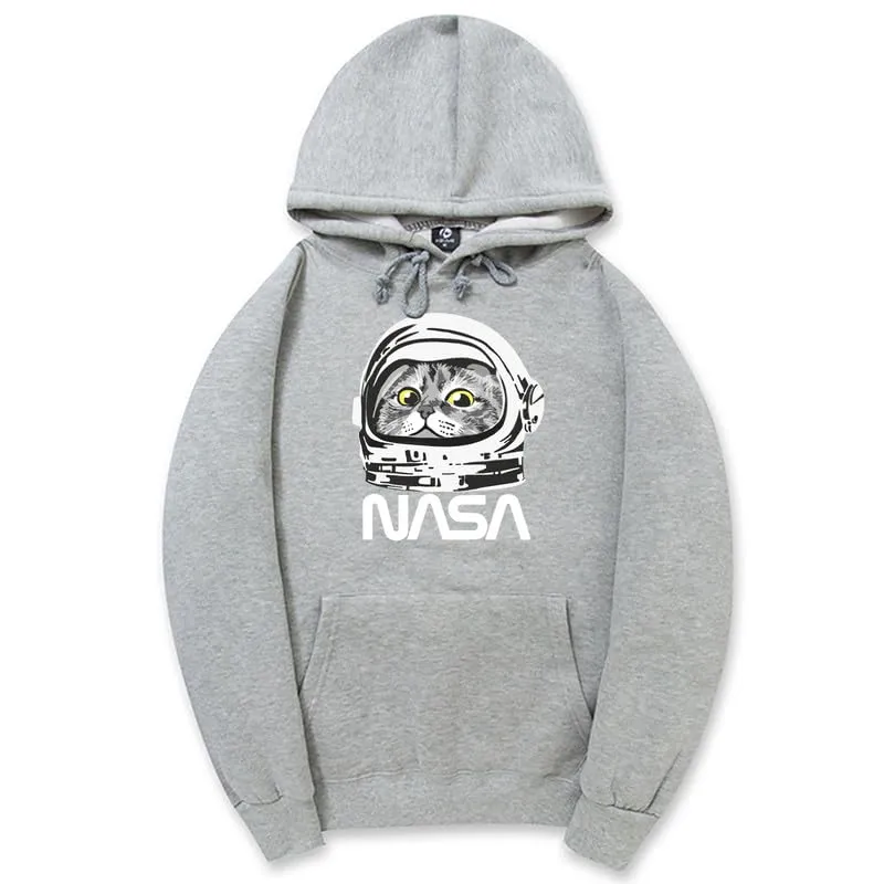 CORIRESHA Unisex Astronaut NASA Hoodie Casual Long Sleeve Drawstring Cute Cat Sweatshirt