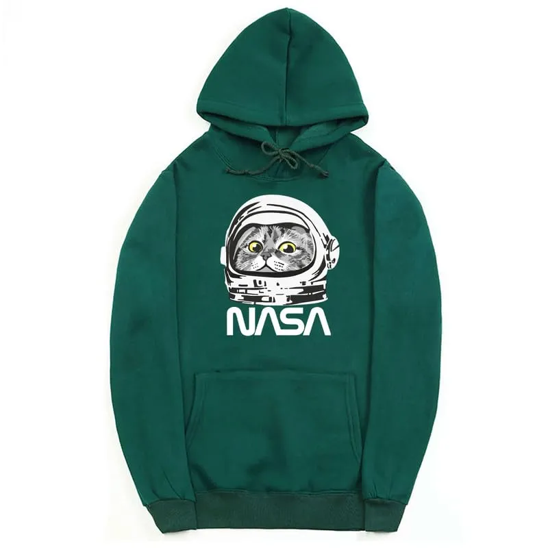 CORIRESHA Unisex Astronaut NASA Hoodie Casual Long Sleeve Drawstring Cute Cat Sweatshirt