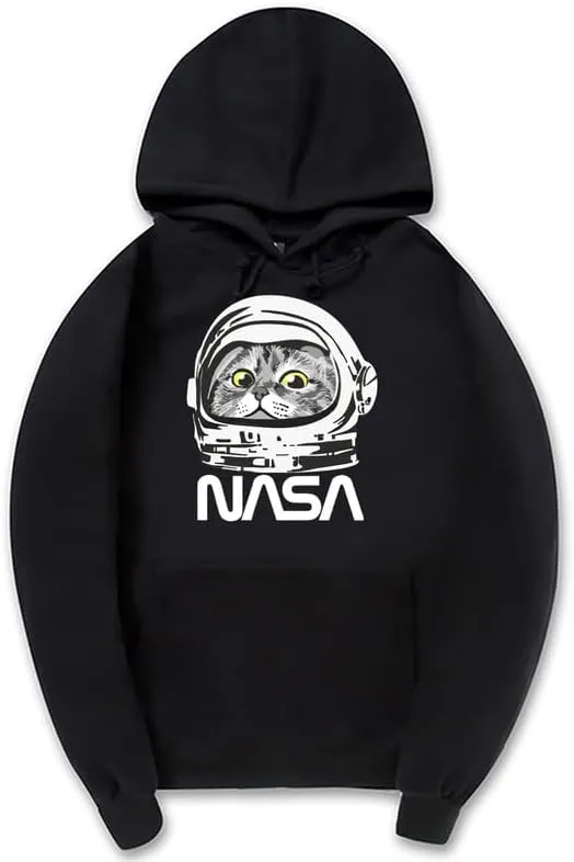 CORIRESHA Unisex Astronaut NASA Hoodie Casual Long Sleeve Drawstring Cute Cat Sweatshirt