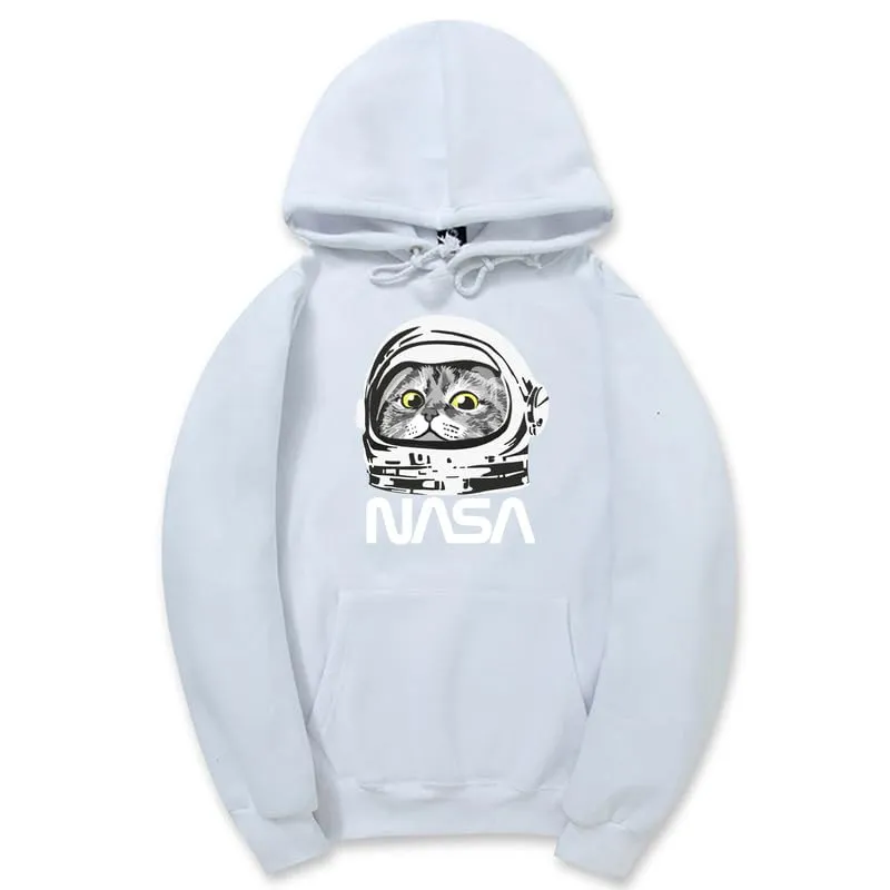 CORIRESHA Unisex Astronaut NASA Hoodie Casual Long Sleeve Drawstring Cute Cat Sweatshirt