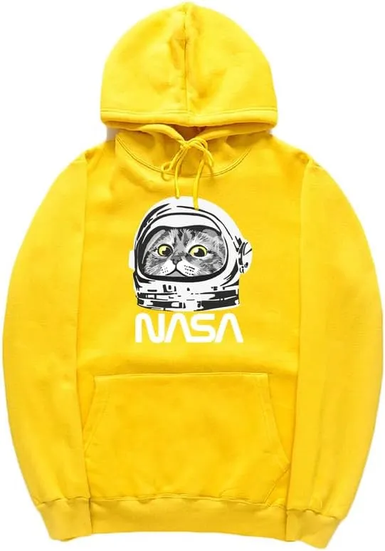 CORIRESHA Unisex Astronaut NASA Hoodie Casual Long Sleeve Drawstring Cute Cat Sweatshirt