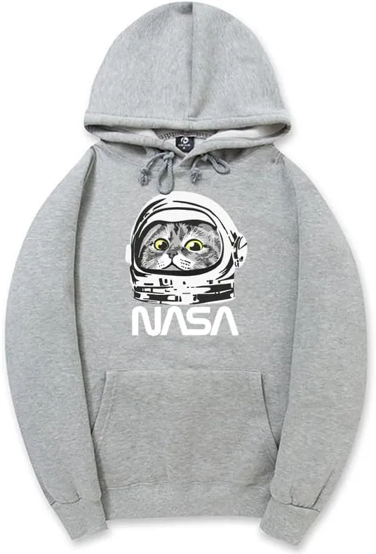 CORIRESHA Unisex Astronaut NASA Hoodie Casual Long Sleeve Drawstring Cute Cat Sweatshirt