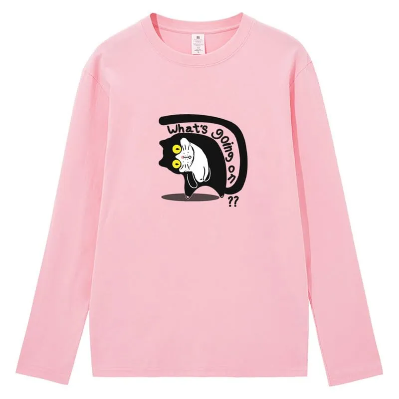 CORIRESHA Unisex Cat T-Shirt Crew Neck Long Sleeve Cotton Basic Cute Top