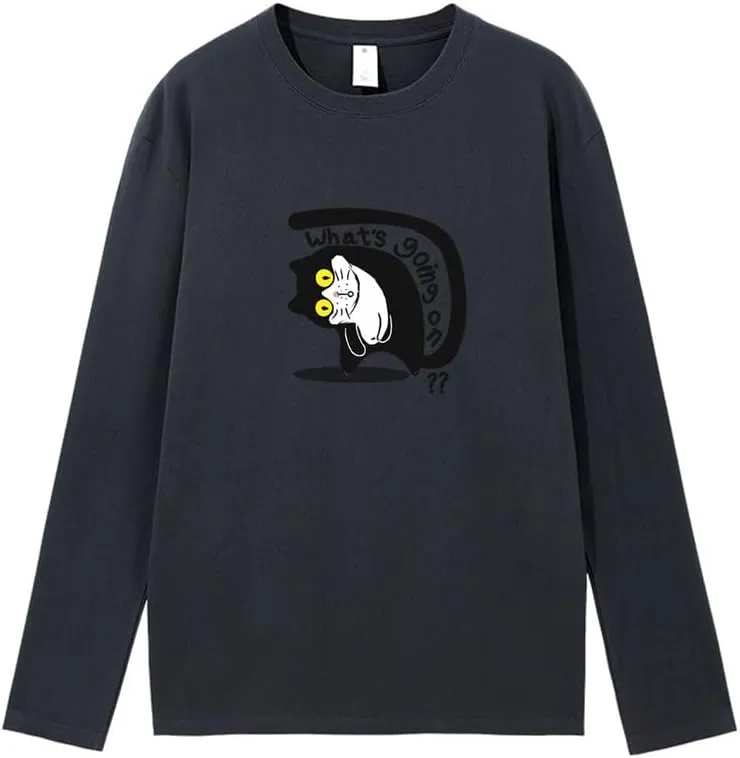 CORIRESHA Unisex Cat T-Shirt Crew Neck Long Sleeve Cotton Basic Cute Top