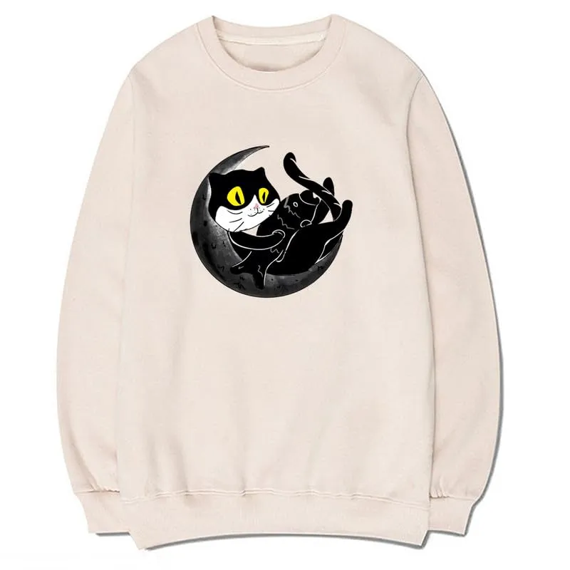 CORIRESHA Unisex Funny Cat Sweatshirt Crew Neck Long Sleeve Cozy Moon Pullover