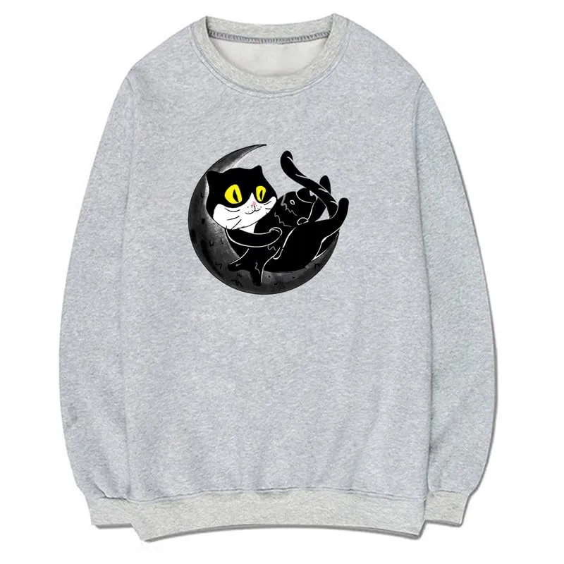 CORIRESHA Unisex Funny Cat Sweatshirt Crew Neck Long Sleeve Cozy Moon Pullover