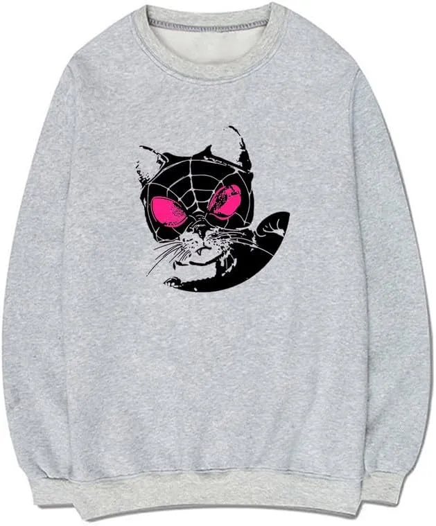 CORIRESHA Women's Cat lovers Pullover Crewneck Long Sleeves Casual Y2K Spider Web Sweatshirt