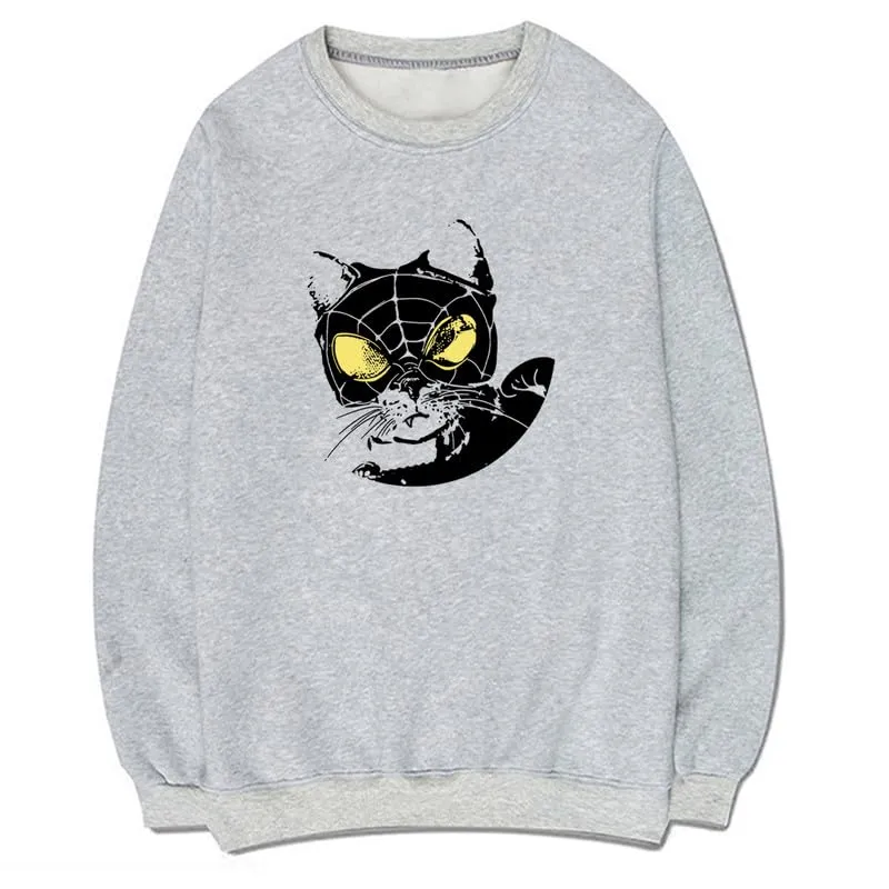 CORIRESHA Women's Cat lovers Pullover Crewneck Long Sleeves Casual Y2K Spider Web Sweatshirt