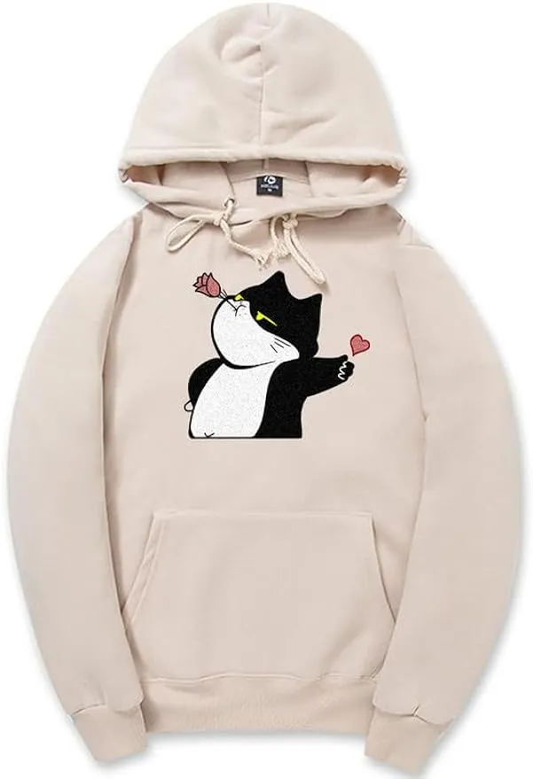 CORIRESHA Women's Cute Cat Heart Hoodie Drawstring Long Sleeve Kangaroo Pocket Sweatshirt