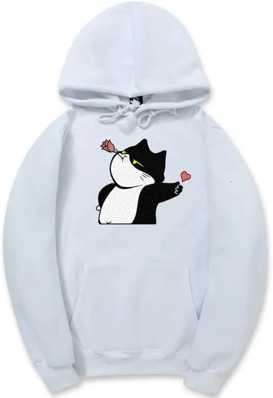 CORIRESHA Women's Cute Cat Heart Hoodie Drawstring Long Sleeve Kangaroo Pocket Sweatshirt