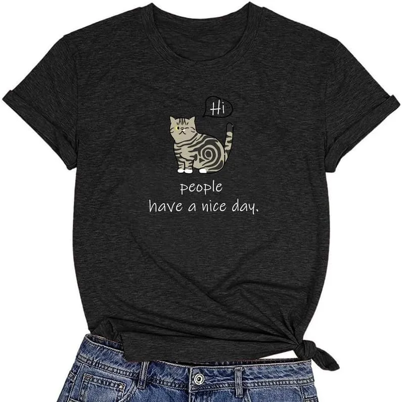 CORIRESHA Women's Cute T-Shirt Casual Crewneck Short Sleeve Summer Cat Lovers Clothing